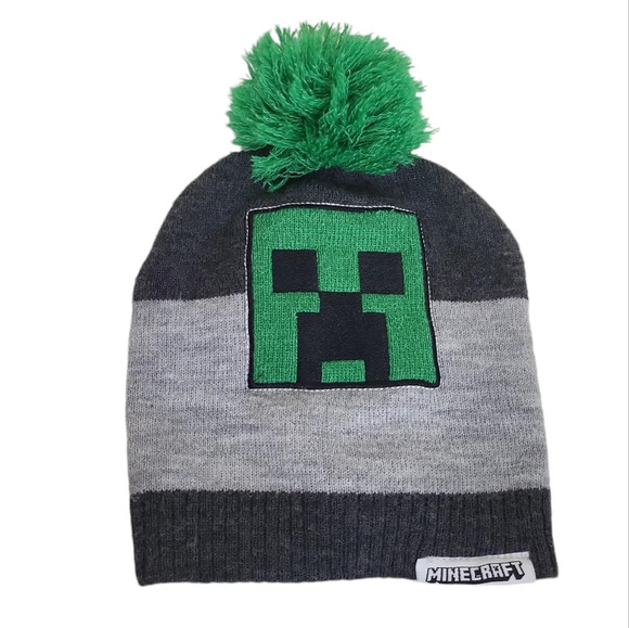 Minecraft Kids Bobble Hat Creeper Knitted Beanie One Size - Picture 1 of 4